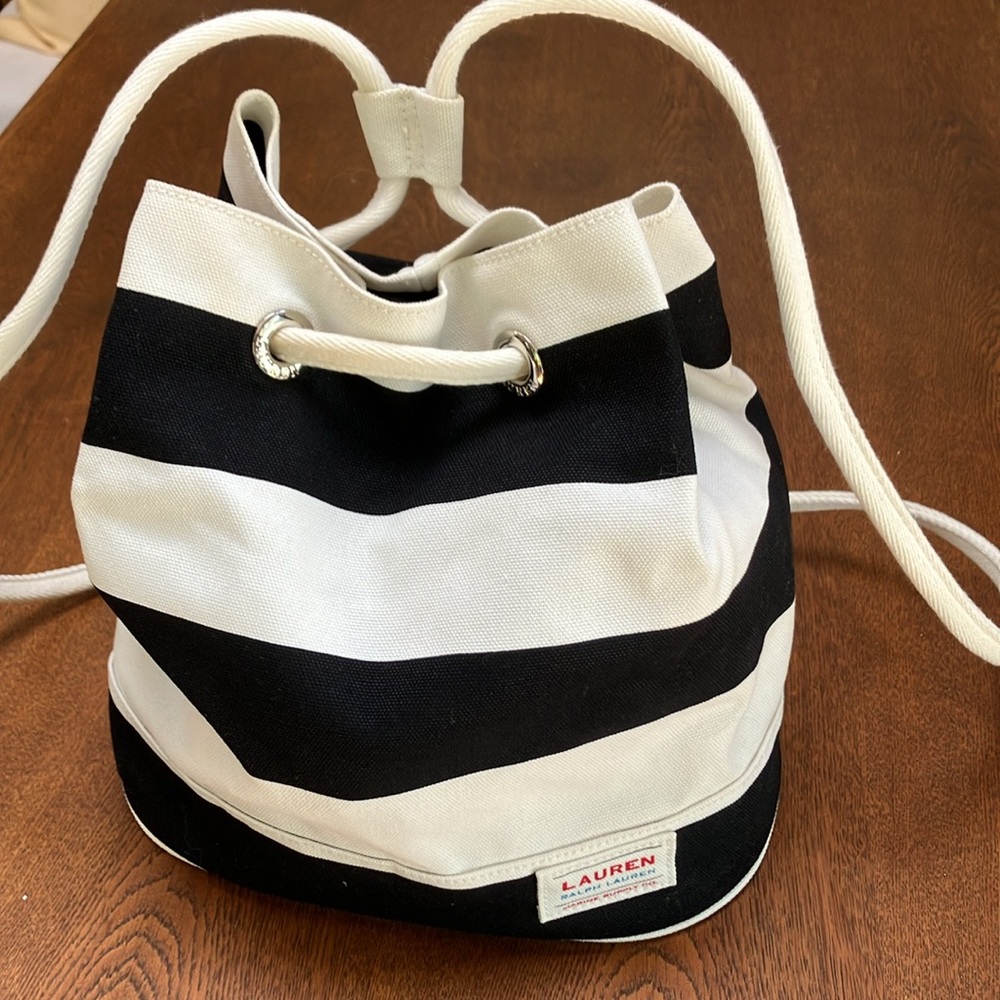 Lauren Ralph Lauren backpack shoulder black & white canvas tote. New w tags.